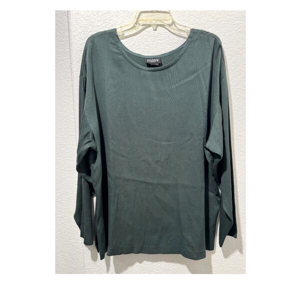 Eileen Fisher Top Sz L Long Sleeves Tencel Rayon Dark Green Made in USA - Picture 1 of 8